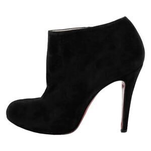 Christian Louboutin Belle 100 Black Suede Round Toe Ankle Boots- Size 38.5